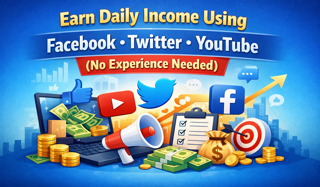 Earn daily income using Facebook Twitter YouTube